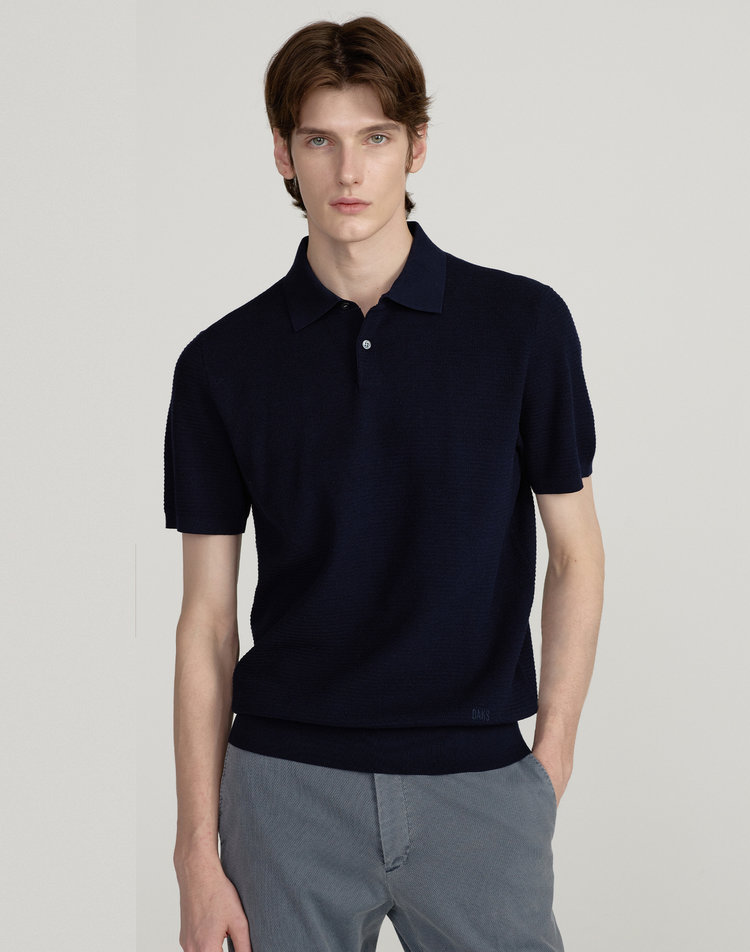 [25SS 닥스 남성]코튼 혼방 네이비 카라넥 반팔 스웨터_DMSW5BC01N2