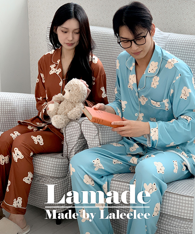 [자체제작] 겨울 피치기모 라메이드 긴팔 몽글베어룸 상하세트 파자마 잠옷 홈웨어 빅사이즈 커플잠옷 (4186)