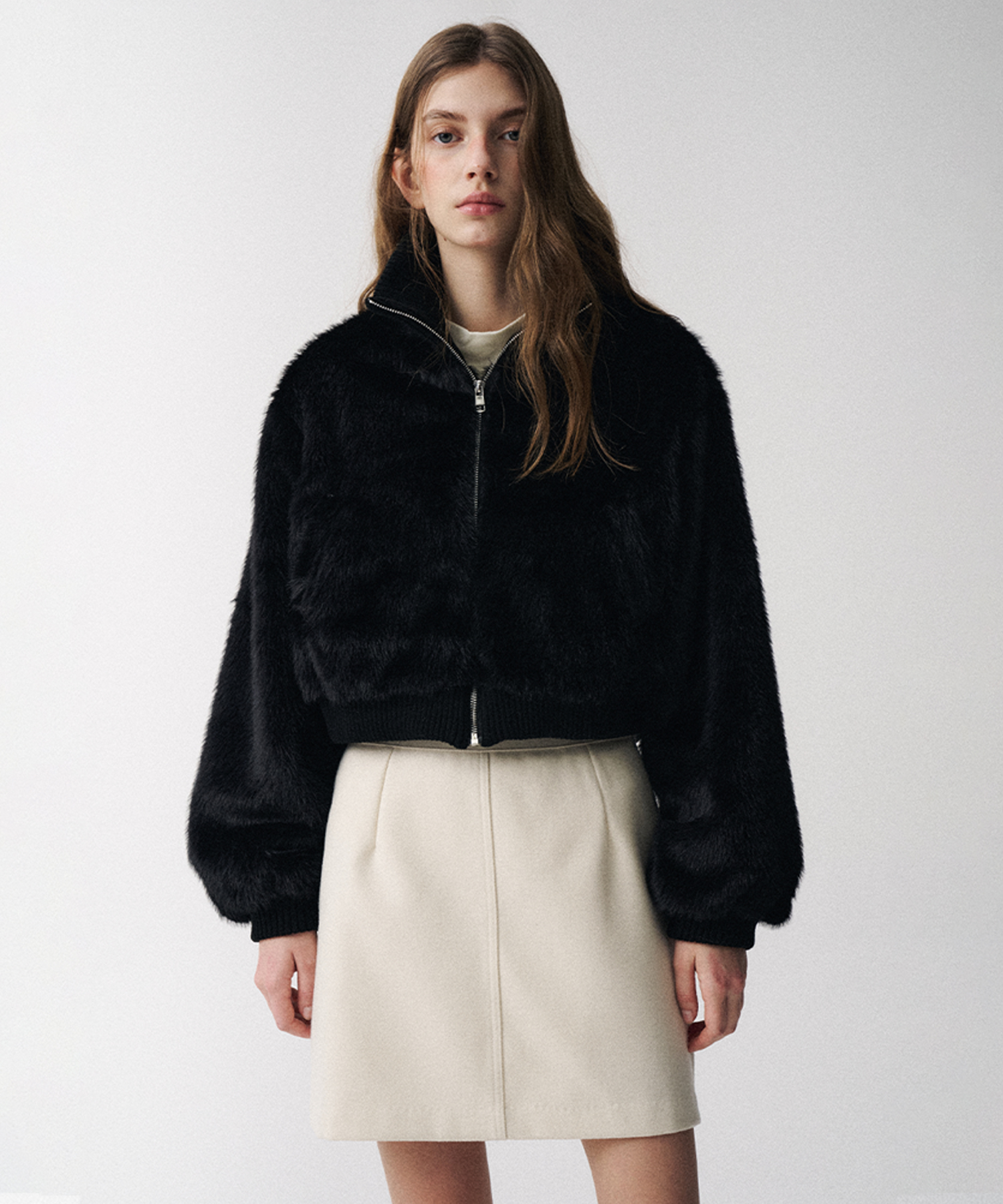 하이넥 쇼트 인조 퍼자켓_PD5WM463