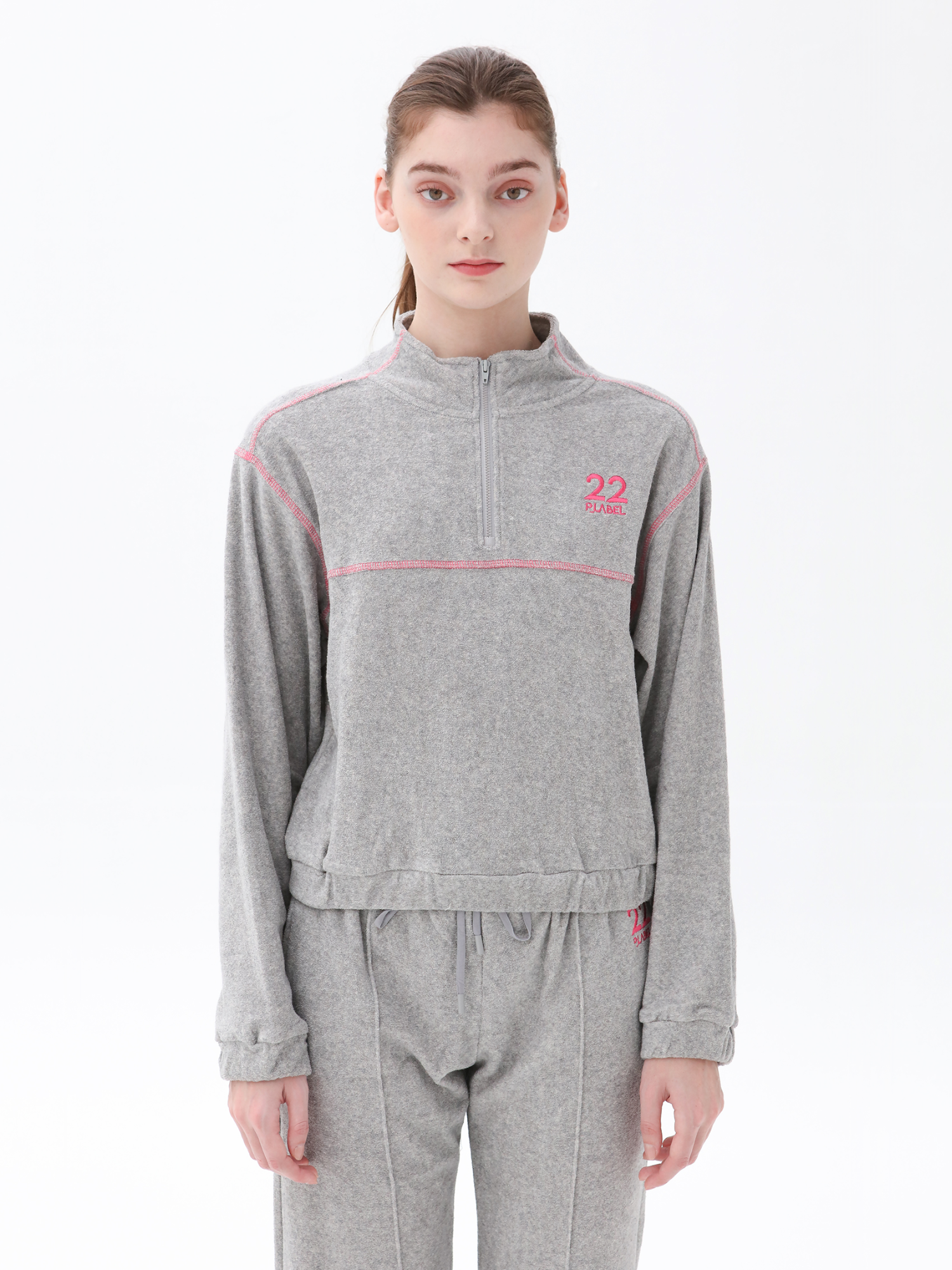 P_LABEL 하프집 타월지 티셔츠 MW2WE003_GRY