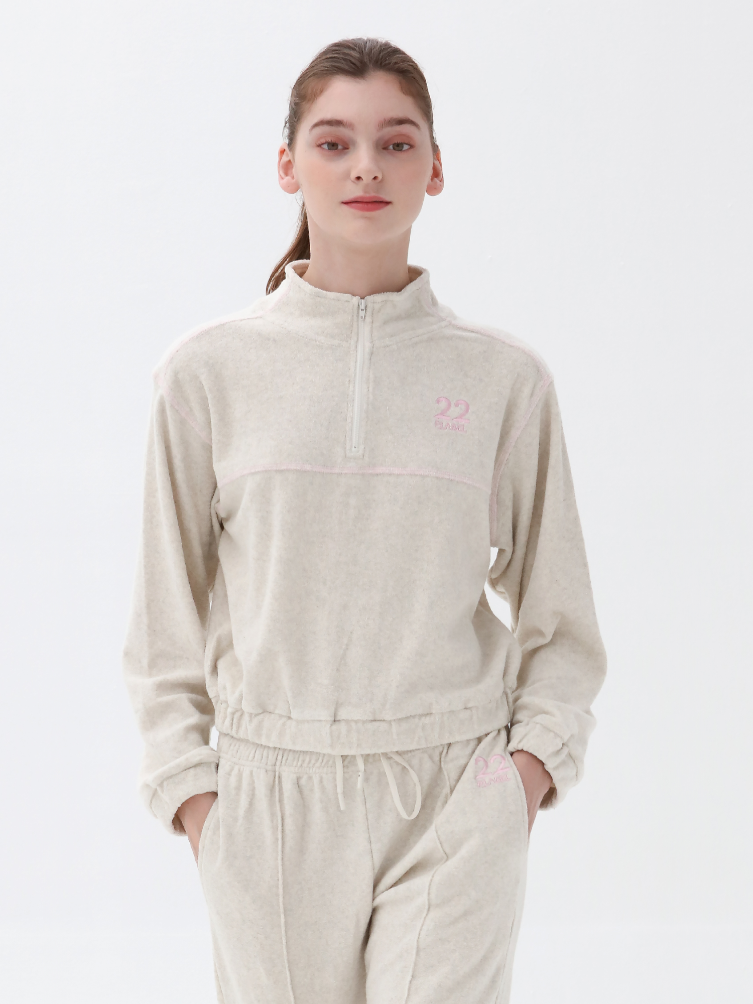 P_LABEL 하프집 타월지 티셔츠 MW2WE003_LGY