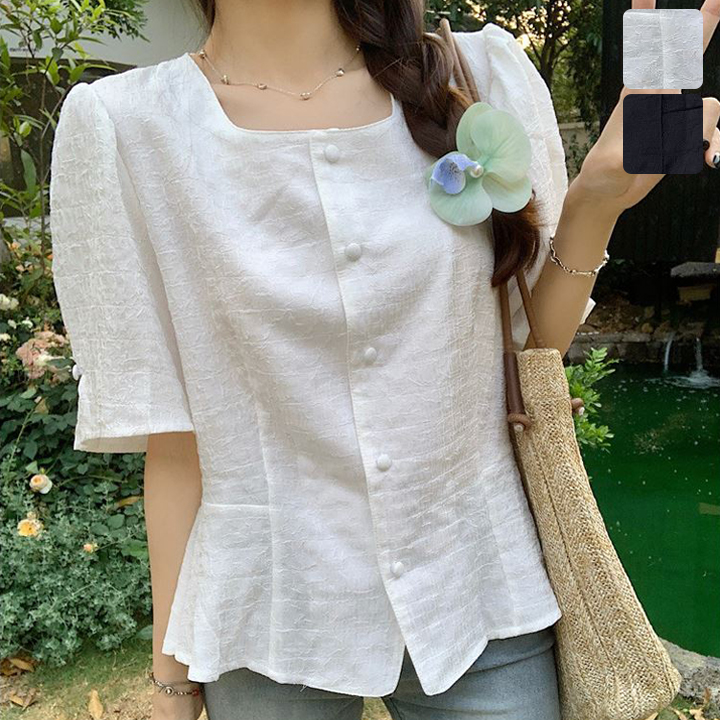 [인기예감 [키첼] 리오밋 자가드 반팔 블라우스