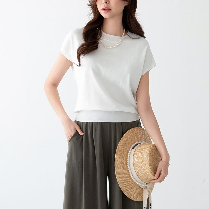 포스티 - 심플 시보리 반팔 니트 티셔츠 112195