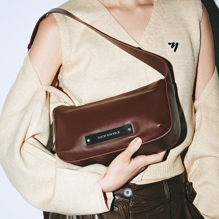 ★NlCK&NLCOLE★ CRYSTAL POUND LEATHER BAG_BROWN 닉앤니콜 CRYSTAL POUND LEATHER BAG_BROWN