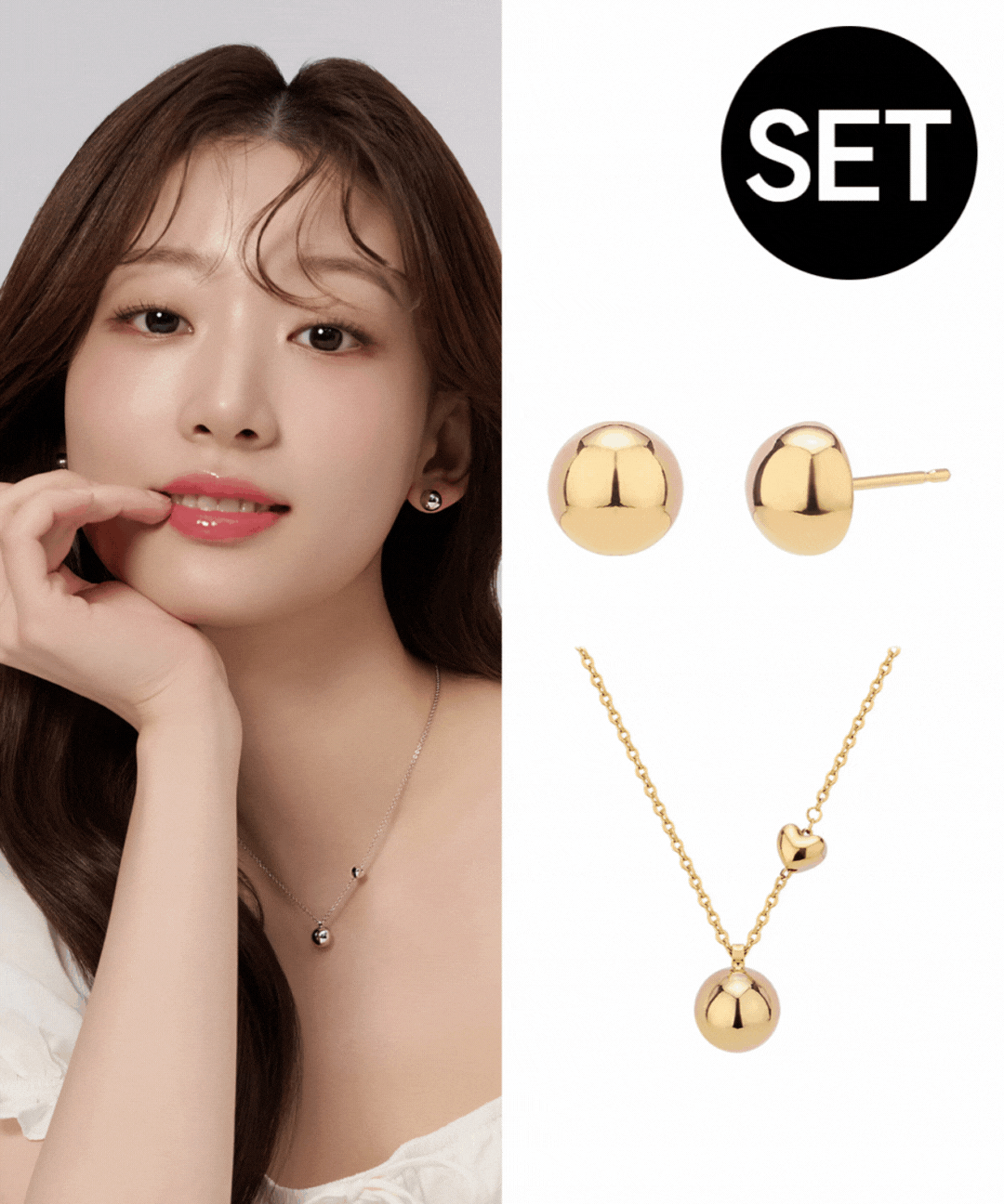 패션 바이 카카오 | [골드앤디어] 미니 심플 하트 볼 귀걸이+체인 볼 하트 목걸이 set