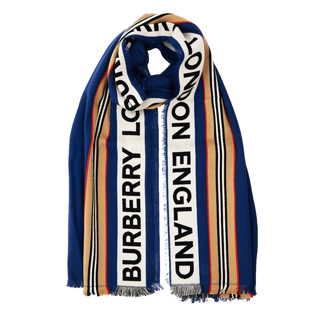 25FW 스트라이프 로고 코튼 머플러 데님블루 8067360