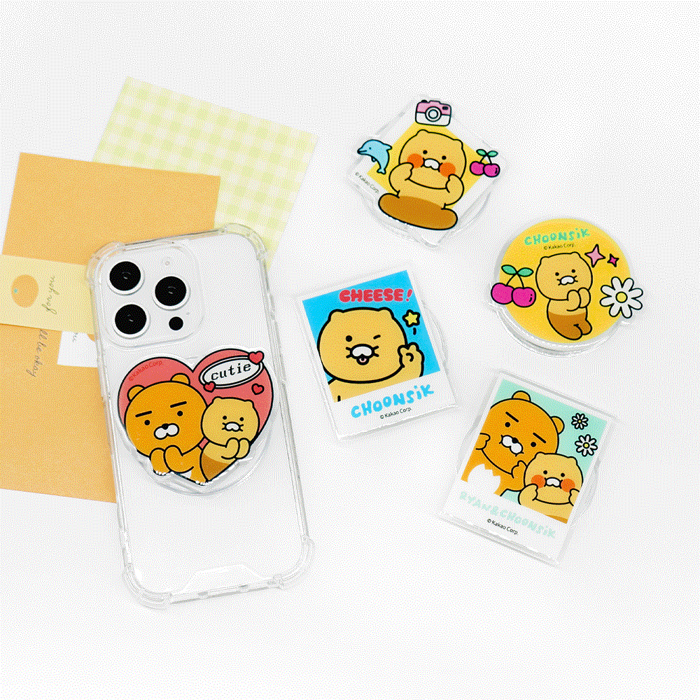 패션 바이 카카오 | 카카오프렌즈 춘식이 라이언 캐릭터 치즈 맥세이프 그립톡 메탈 플레이트 포함 3단 높이조절 자석형 스마트톡 아이폰  갤럭시 호환