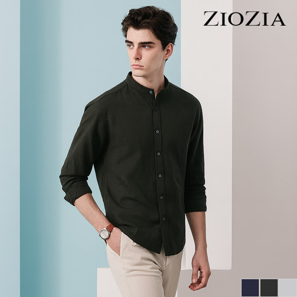 린넨 코튼 슬림 밴드카라 셔츠 A (AEB2WC1101_A)