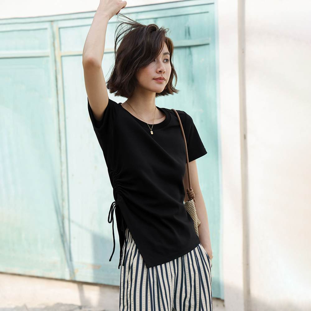 LS_Drawstring irregular hem top_2color