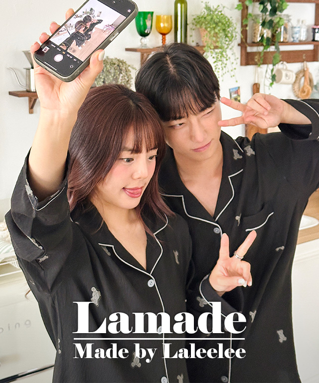 [라리리] 자체제작 선물로도 좋은 커플 잠옷 파자마 라메이드 긴팔 블랙베어 상하의 세트 홈웨어(3829)