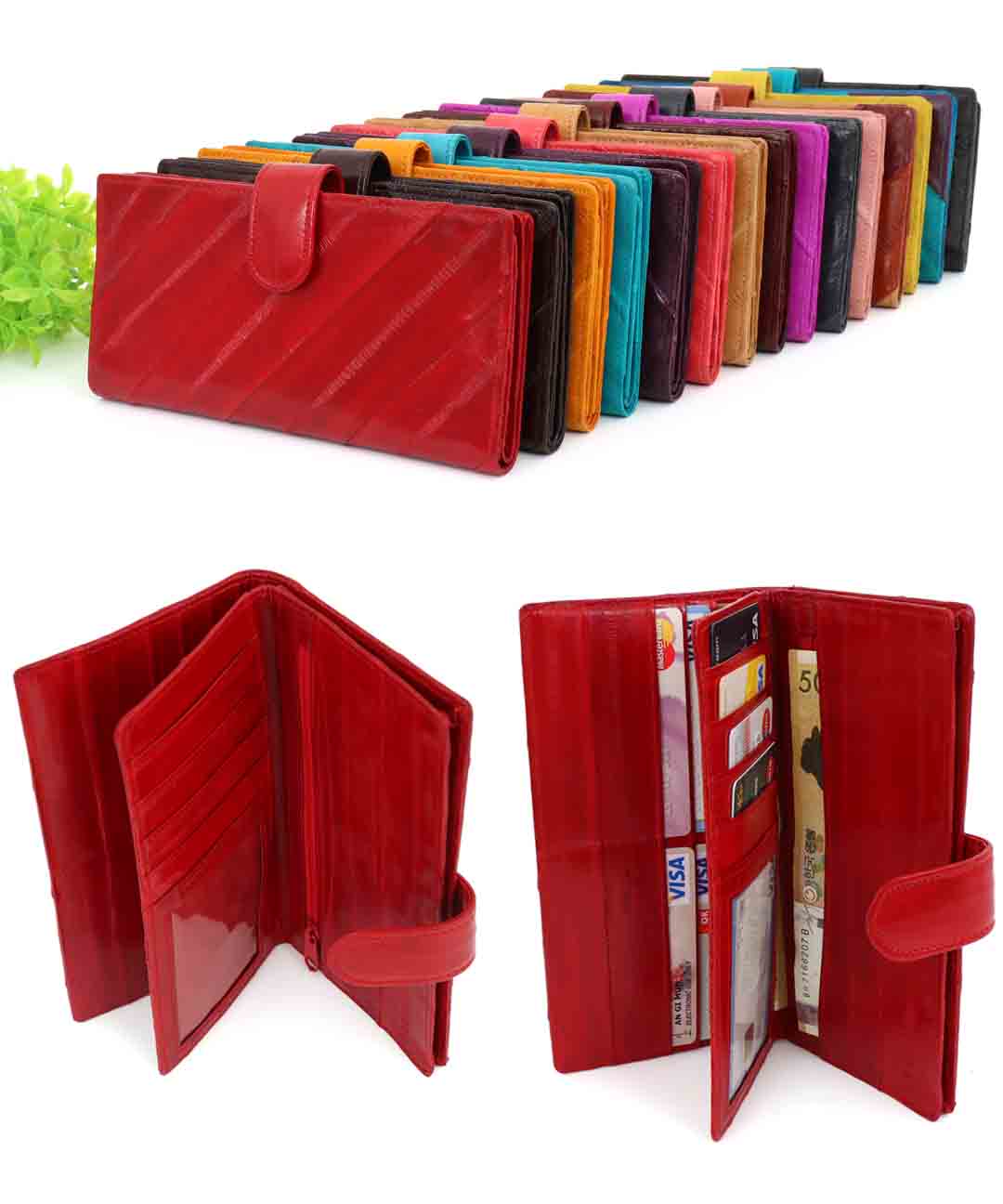 패션 바이 카카오 | W15 버튼 장지갑 장어 가죽 지갑 카드 동전 여성 여자 엄마 빈티지 가벼운 지갑 고급 선물용