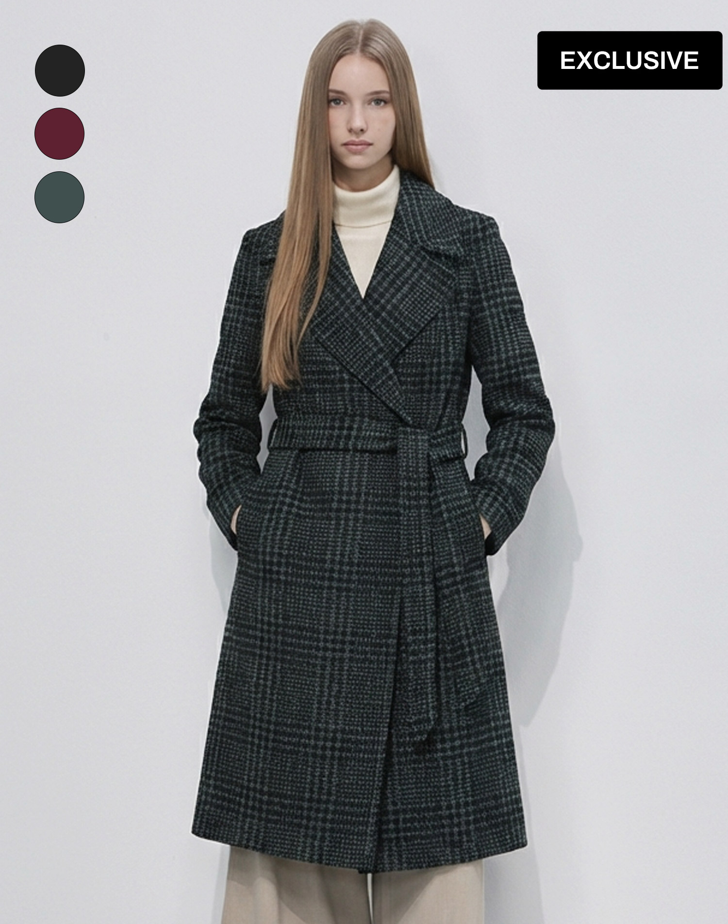 [더레노마]신상 카라 체크 울 롱코트-O7G4RWCT100