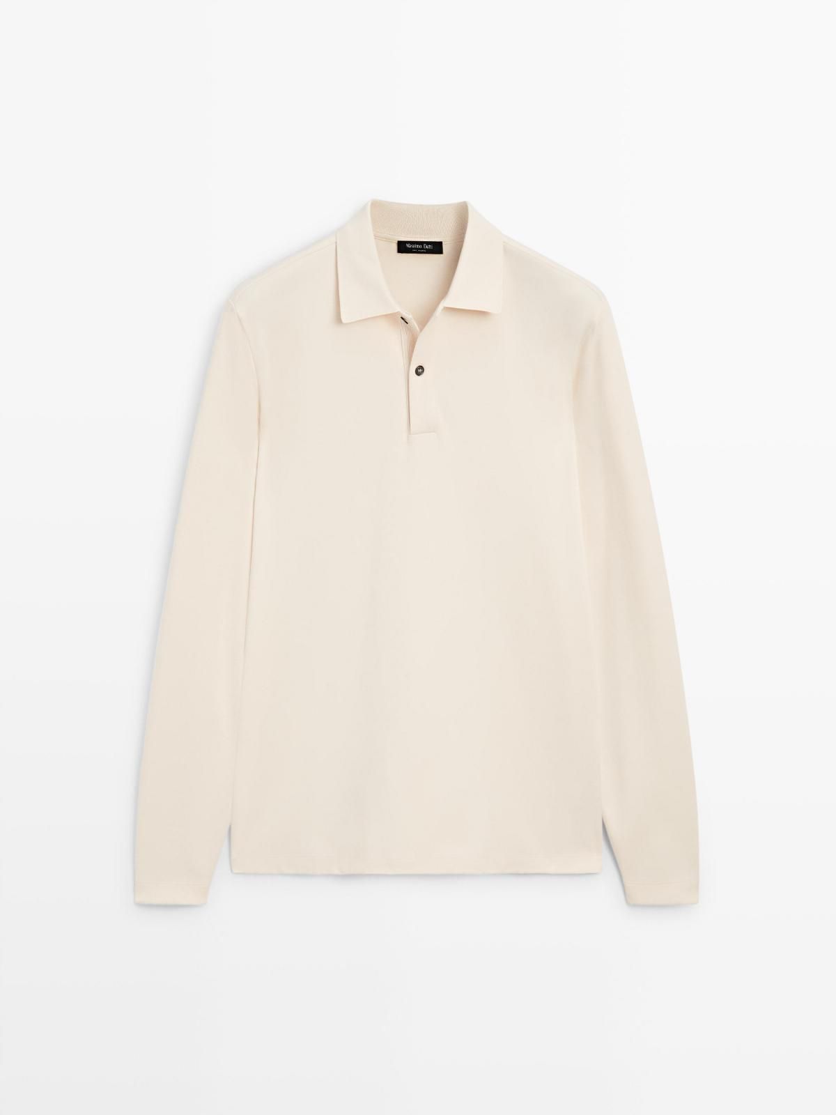 마시모두띠 립 디테일 긴팔 폴로셔츠 코튼 아이보리 0578/156 CREAM