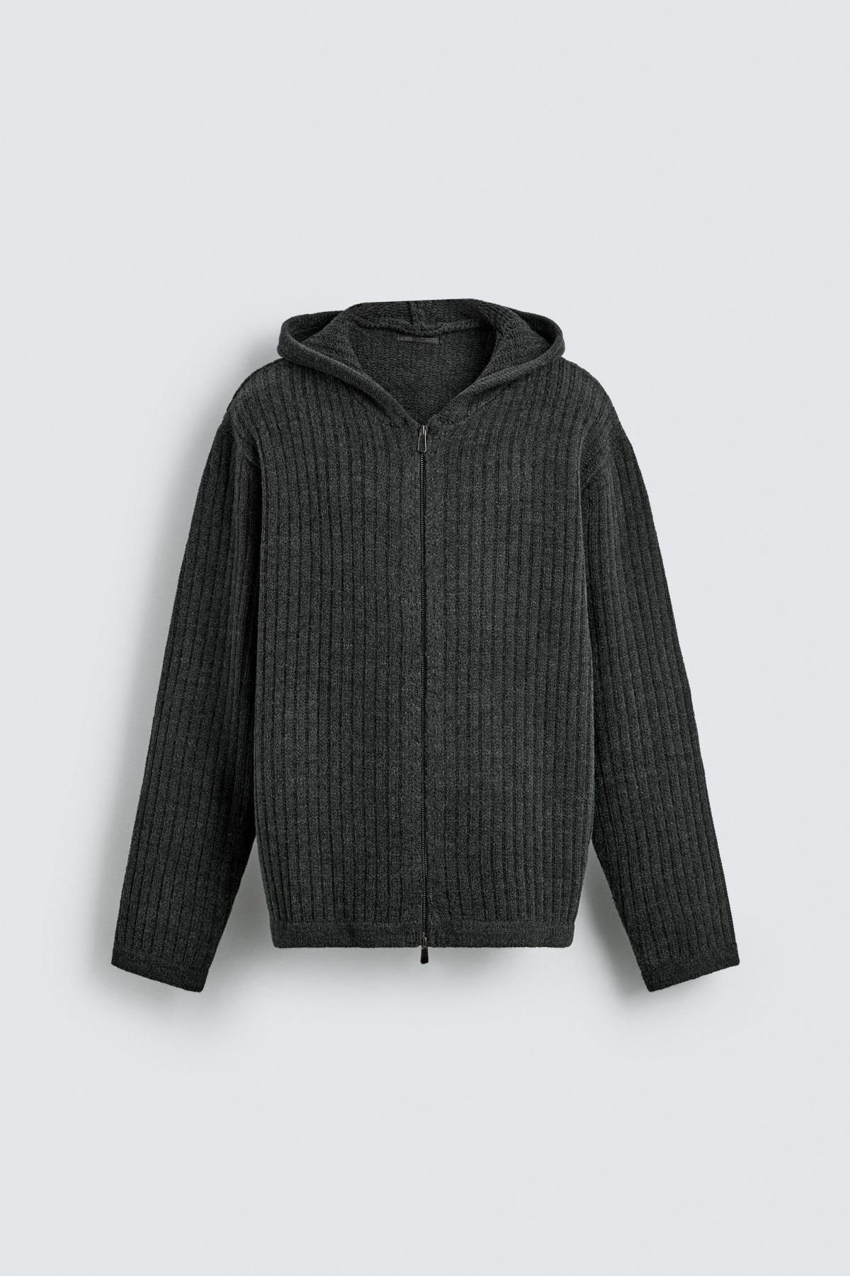자라 텍스처 골지 니트 후드 집업 재킷 9598/417/801 ANTHRACITE GREY