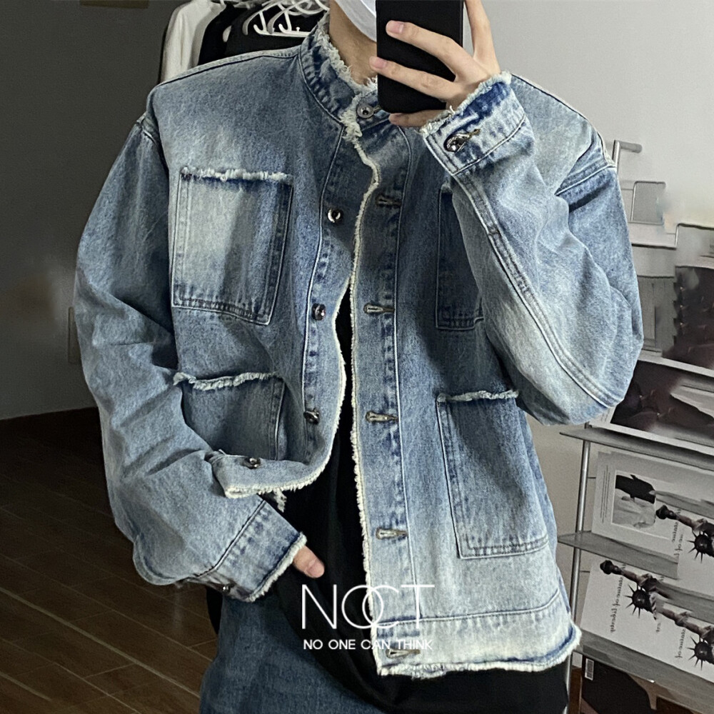 [녹트] 남자청자켓 차이나카라 데미지 워싱 데님자켓