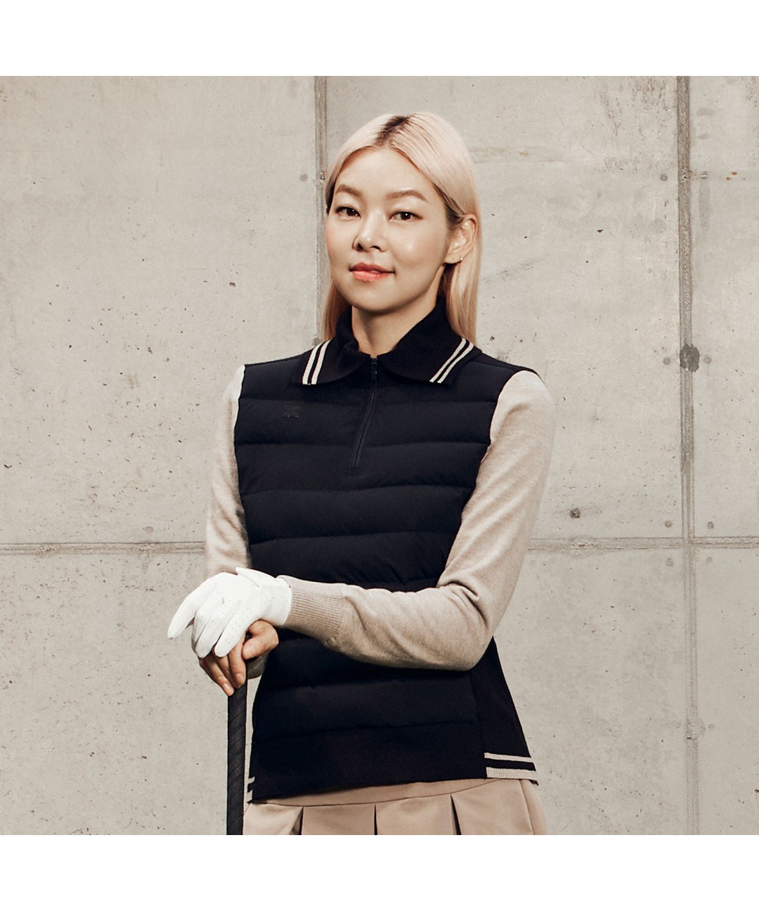 [JDX] 여성 니트 하이브리드 반집업 다운 풀오버(X1SPU8332BK)