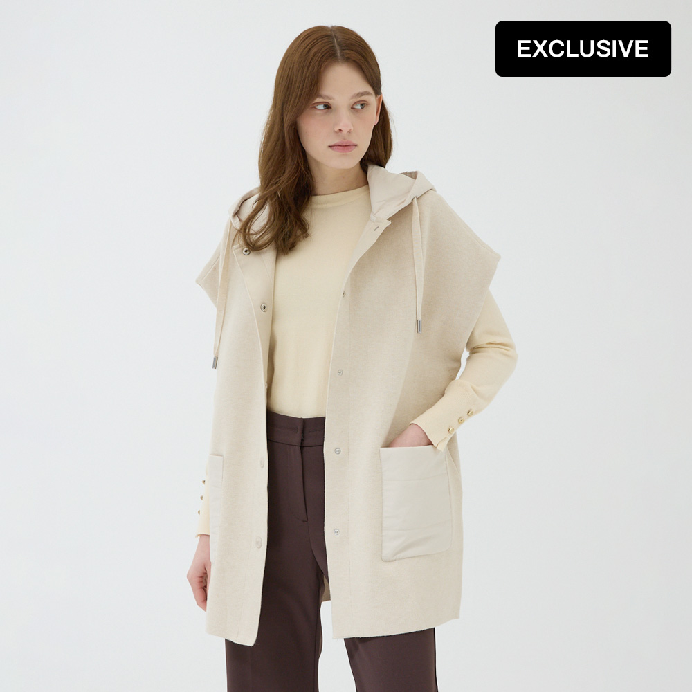 [더레노마] 26신상 패딩 후드 케이프 롱가디건-O7H4RWCD010