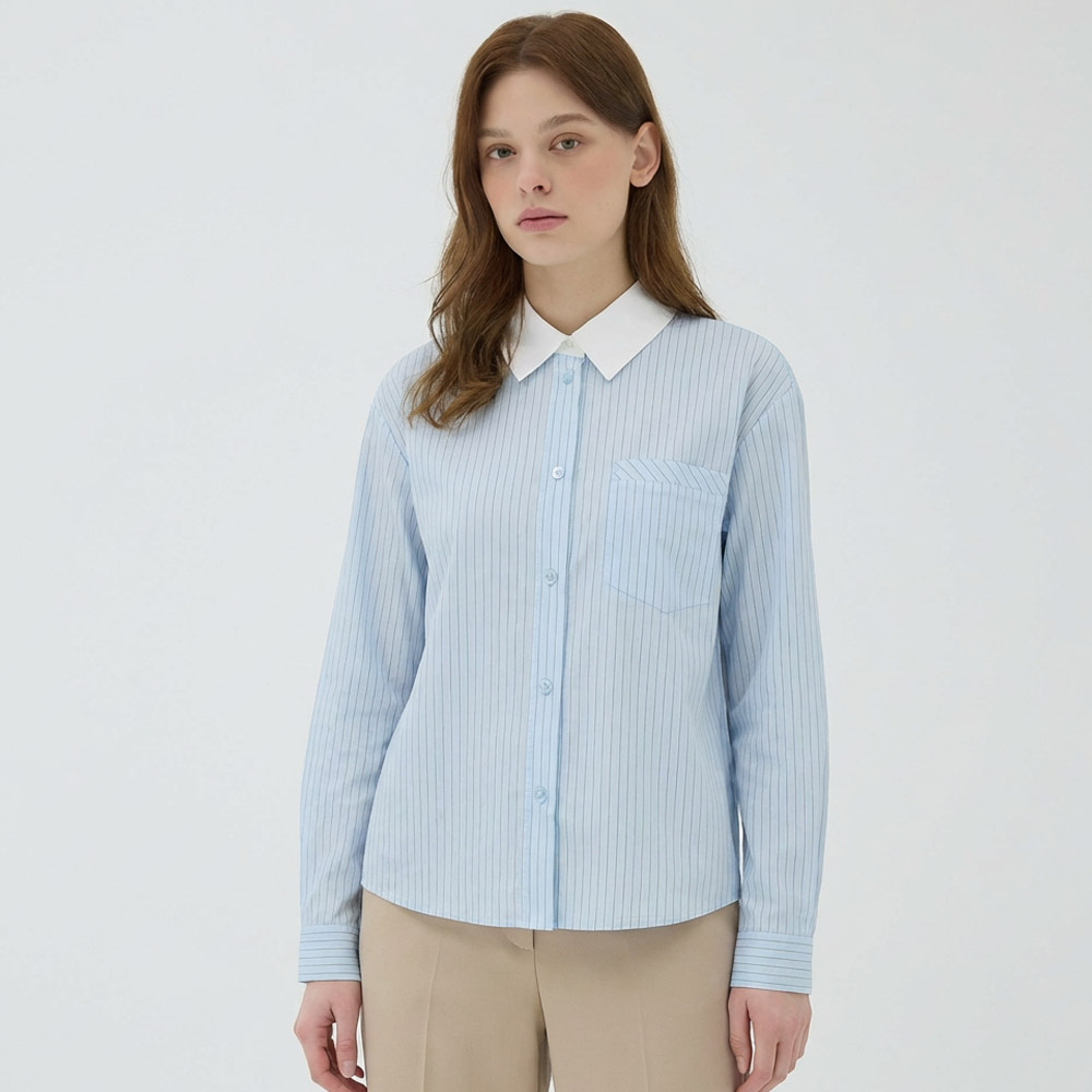 [더레노마] 배색 스트라이프 카라 셔츠-CF11ST010