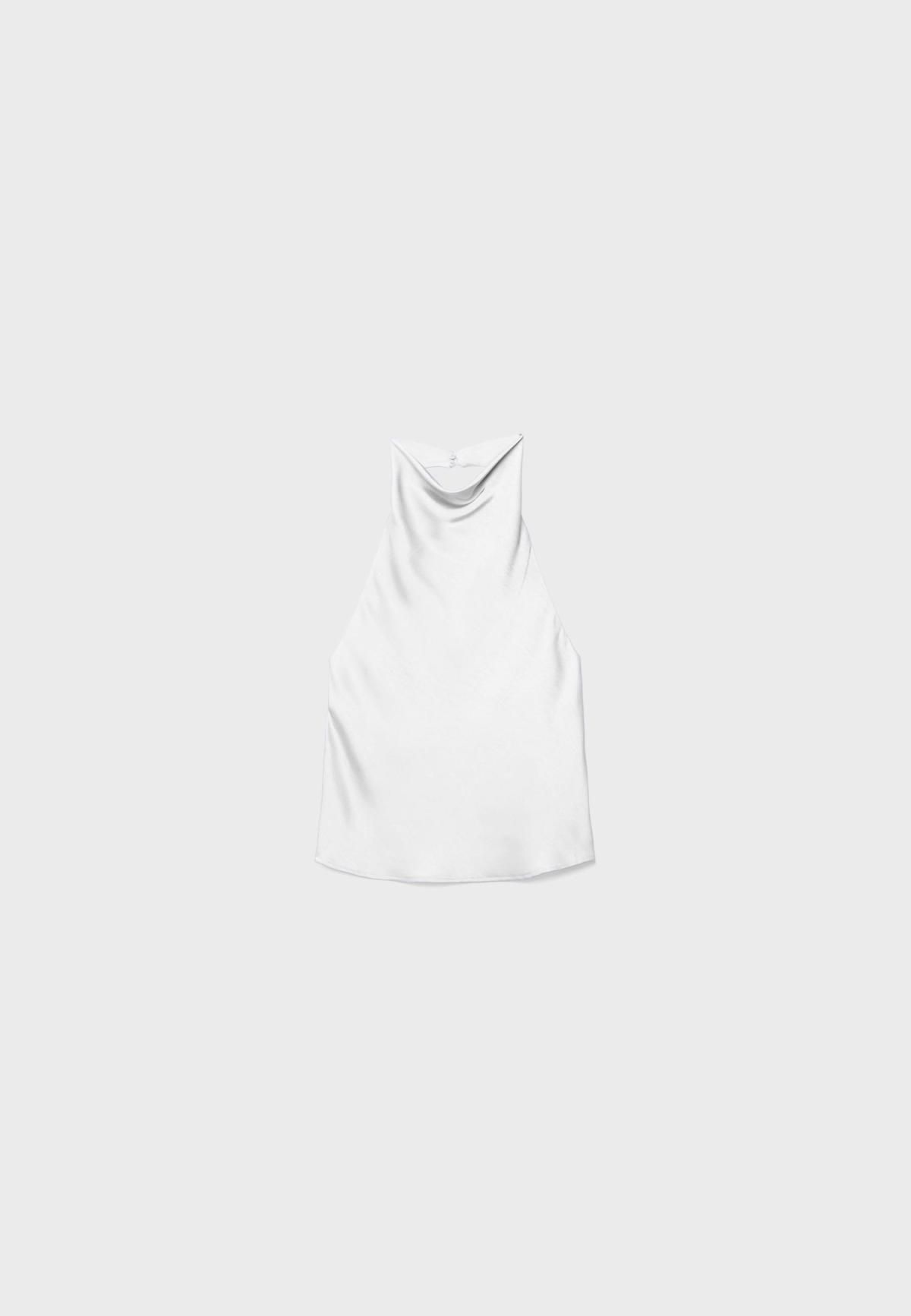 스트라디바리우스 새틴 효과 홀터넥 민소매 블라우스 2010/588/003 WHITE