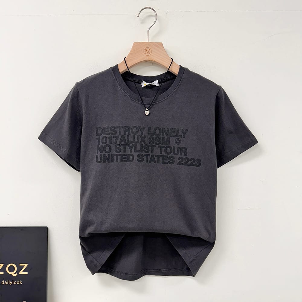 [미즈큐즈] 디스트로이 레터링 세미 크롭 반팔티 3컬러