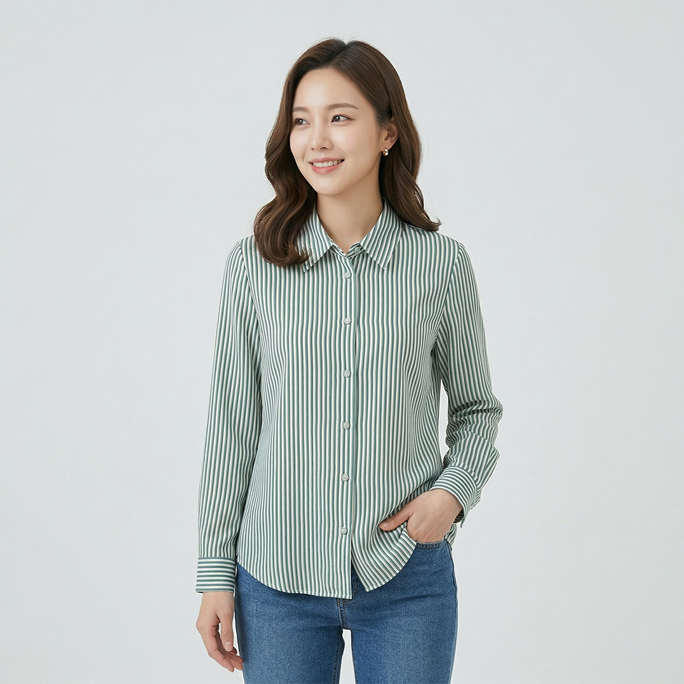 [꼼빠니아]스트라이프 카라 셔츠-CS23BF1302283B