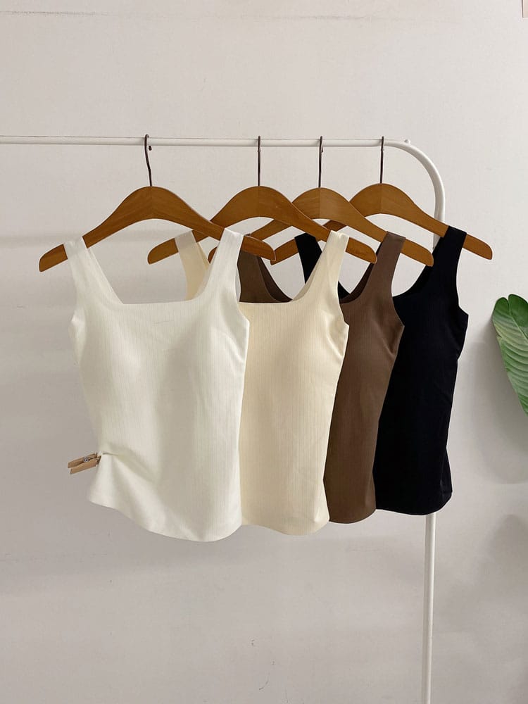 [허니제이] [3사이즈] 이픗 캡내장 골지 스퀘어 민소매 나시(4color)