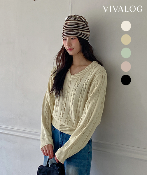 [비바로그] 트레딧 브이넥 케이블 니트