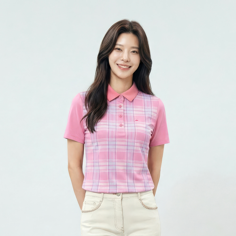 [PAT 여성] 스트레치 체크 패턴 티셔츠_1H45231