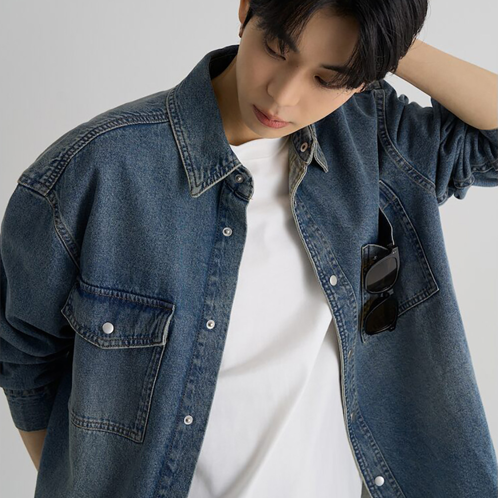 에잇세컨즈 투포켓 루즈핏 데님 셔츠 블루 (456364CM3P)