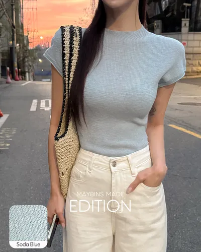 MAYBINS メイビンス ケル モックネック キャップスリーブ ニット 画像 3