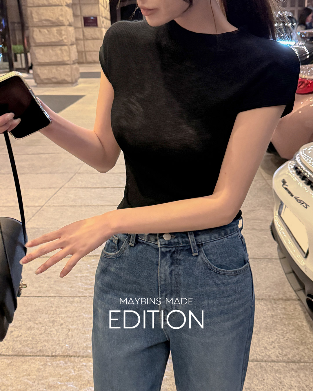 MAYBINS メイビンス ケル モックネック キャップスリーブ ニット 画像 6