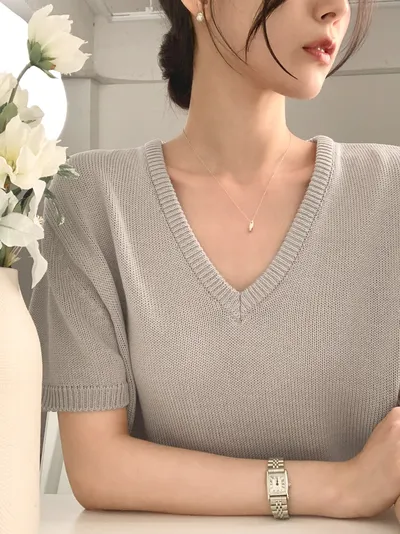 WEAR-THOUGHT サセク ロデ V 夏用 半袖ニット (ミュートグレー) 画像 2