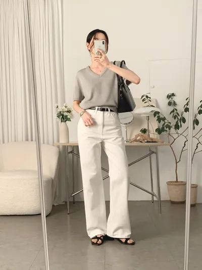 WEAR-THOUGHT サセク ロデ V 夏用 半袖ニット (ミュートグレー) 画像 3