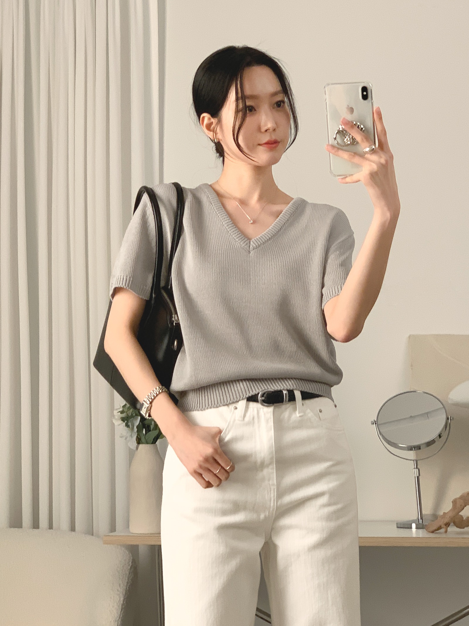 WEAR-THOUGHT サセク ロデ V 夏用 半袖ニット (ミュートグレー) 画像 4