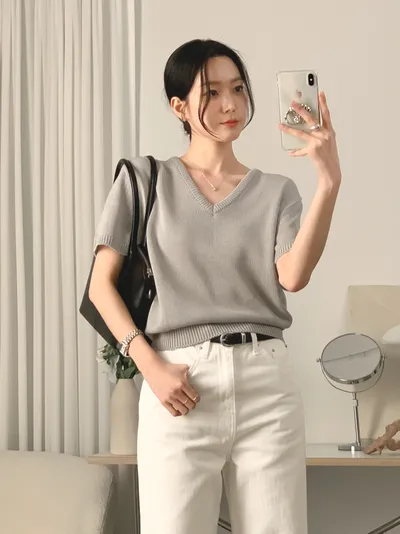 WEAR-THOUGHT サセク ロデ V 夏用 半袖ニット (ミュートグレー) 画像 4