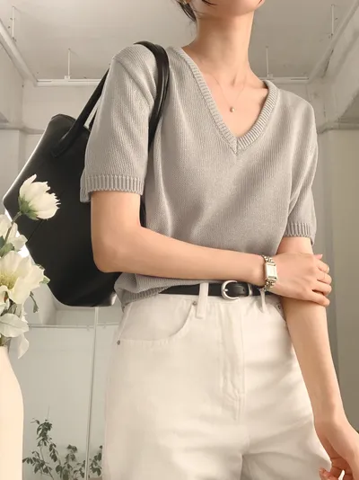 WEAR-THOUGHT サセク ロデ V 夏用 半袖ニット (ミュートグレー) 画像 7