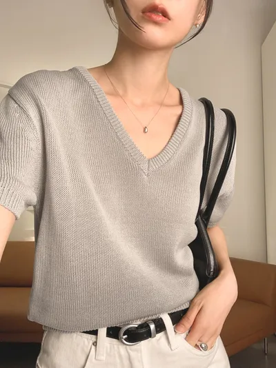 WEAR-THOUGHT サセク ロデ V 夏用 半袖ニット (ミュートグレー) 画像 9