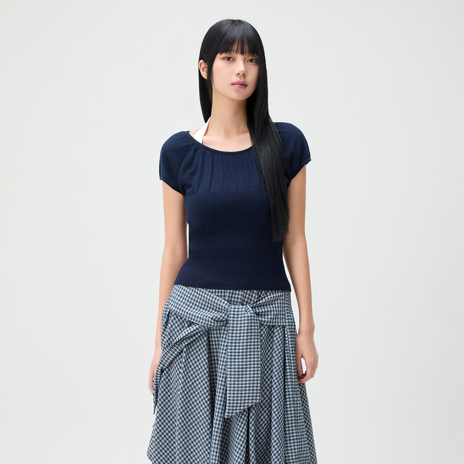 MIXXO ミッソー キャップスリーブ シュリンク 半袖ニット