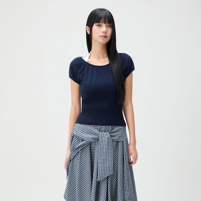 MIXXO ミッソー キャップスリーブ シュリンク 半袖ニット 画像 1