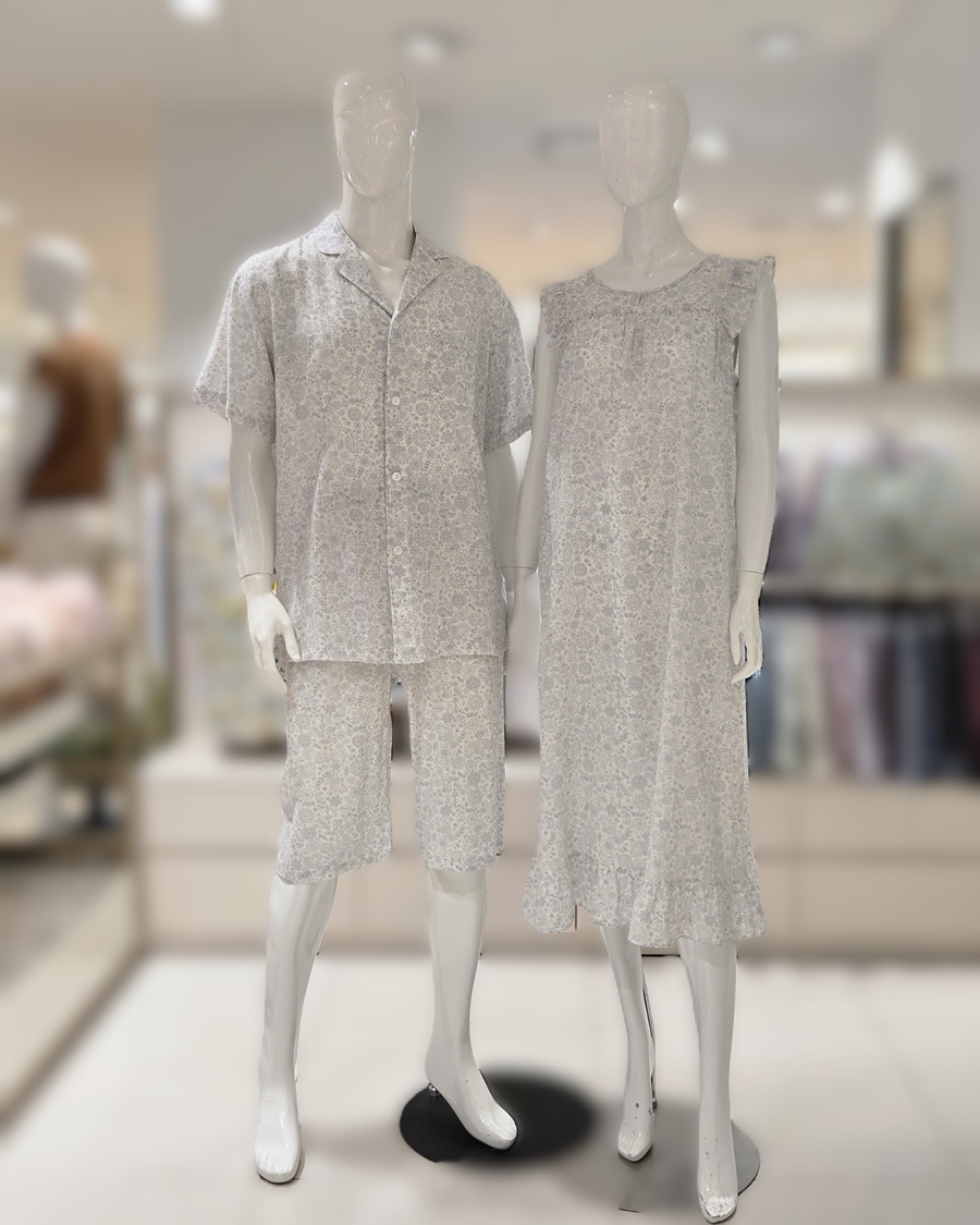 [바바라] 코튼모달 크레이프나염  남여커플 잠옷SET ( AMP4629S/AGW4629L - GREY )