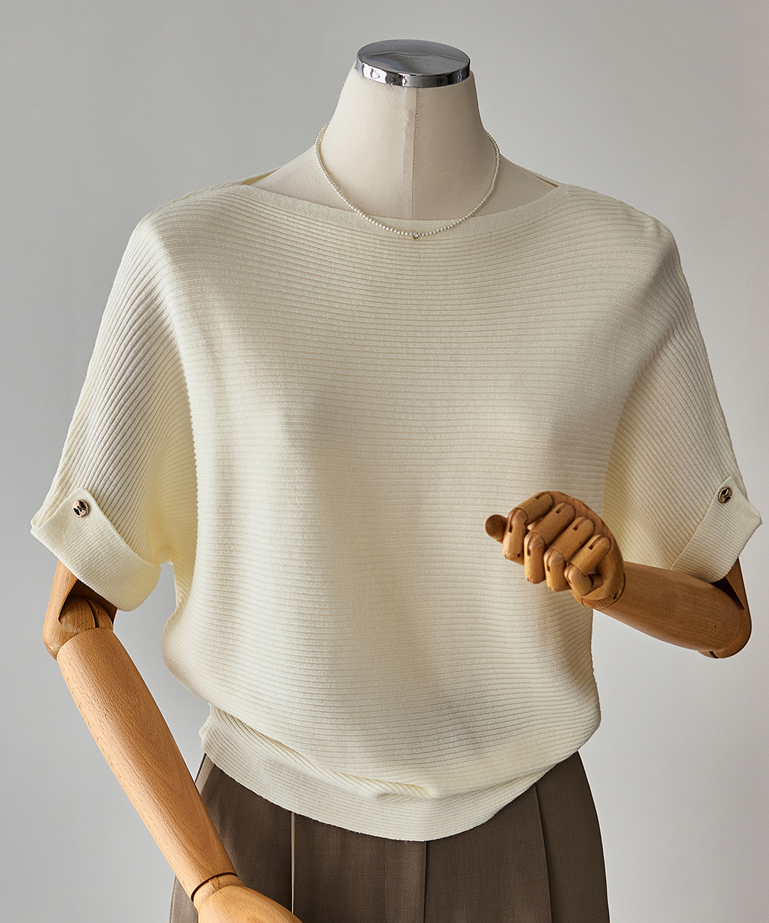 [커스텀에이블] 루즈핏 세로 골지 반팔 니트_T2604KN069B