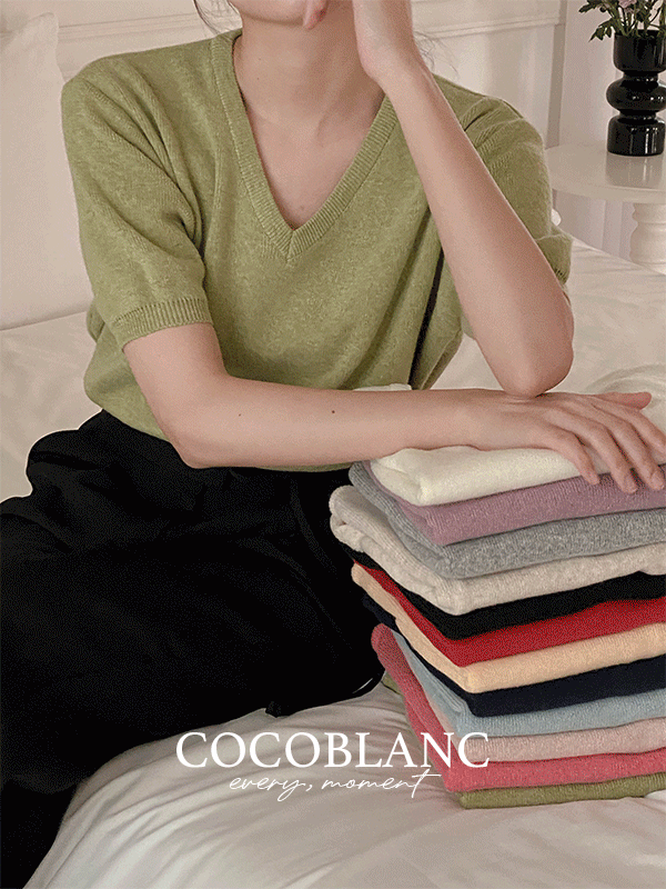 COCOBLANC ココブラン ニット 半袖 ラウンド・Vネック レッド