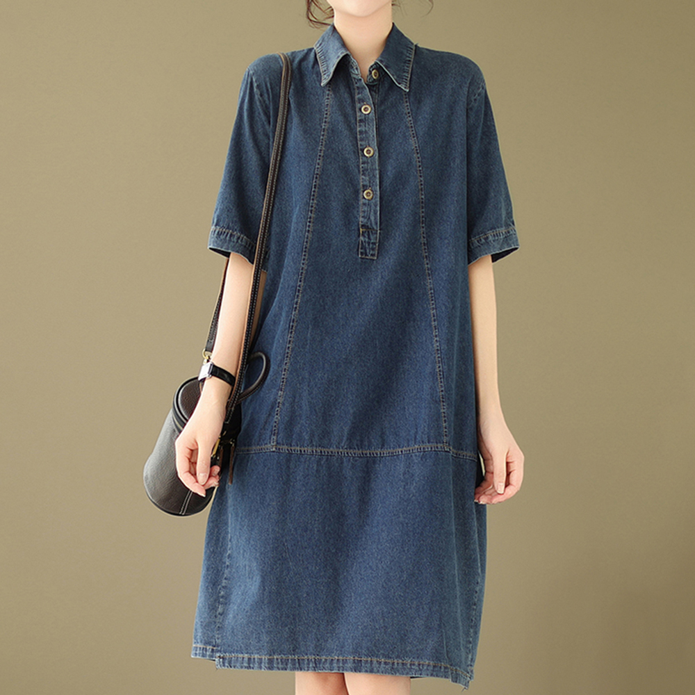 ATMARK (77까지)미디하프버튼절개데님원피스_AA53OP010G