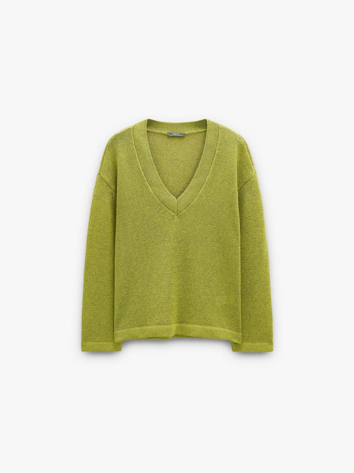 팔포이즈 그린 브이넥 코튼 니트 스웨터 246991 GREEN