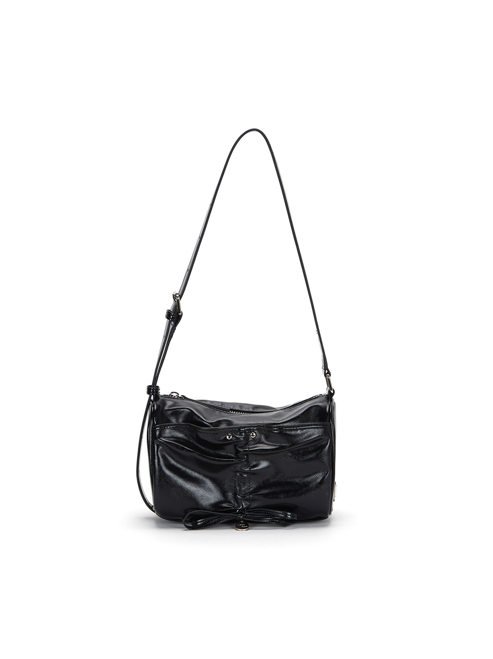 마뗑킴 FRONT SHIRRING RIBBON MINI BAG IN BLACK