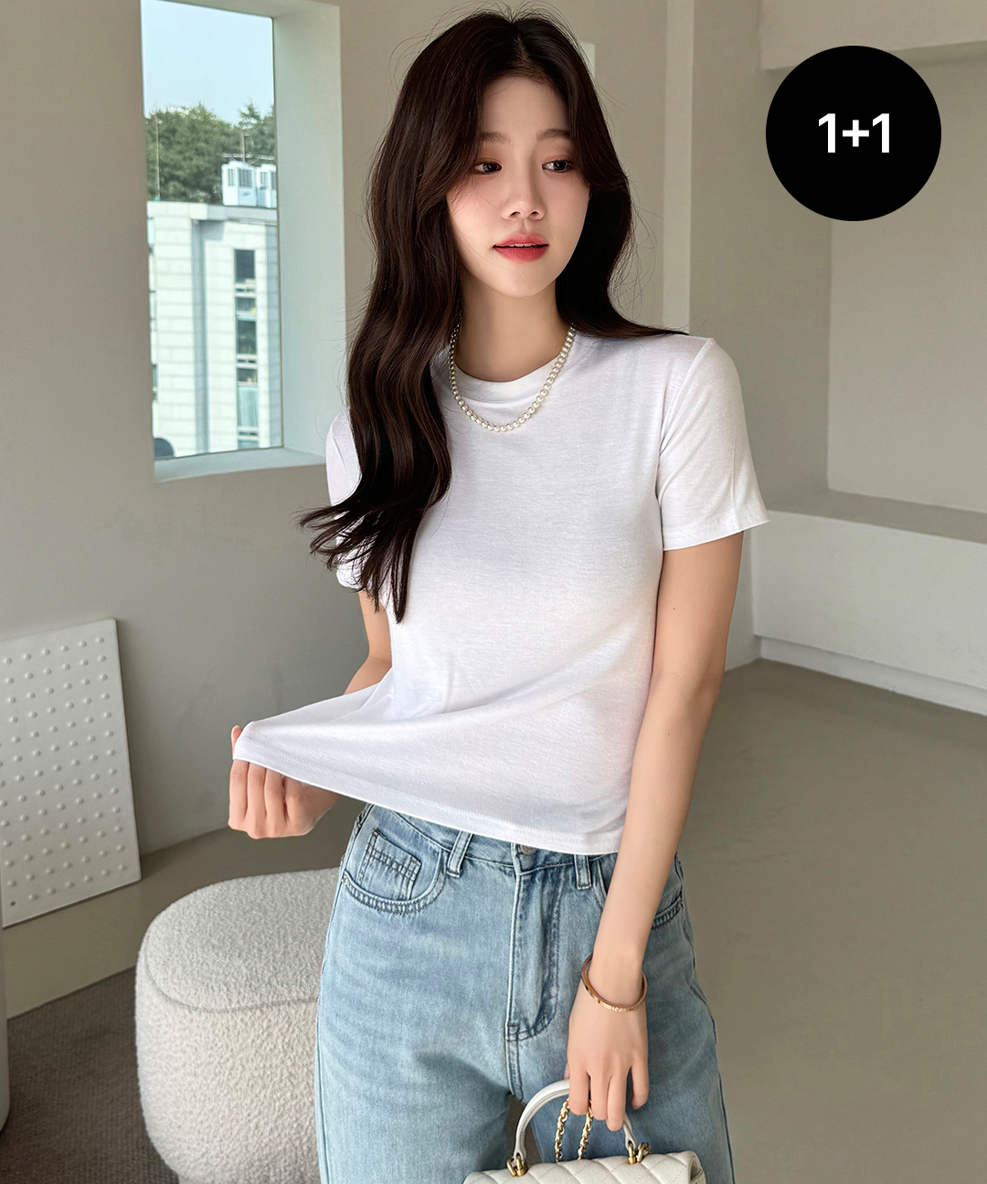 [모리스커밍홈] [1+1] 베이직 레이온 반팔 티셔츠_M2605CO022B