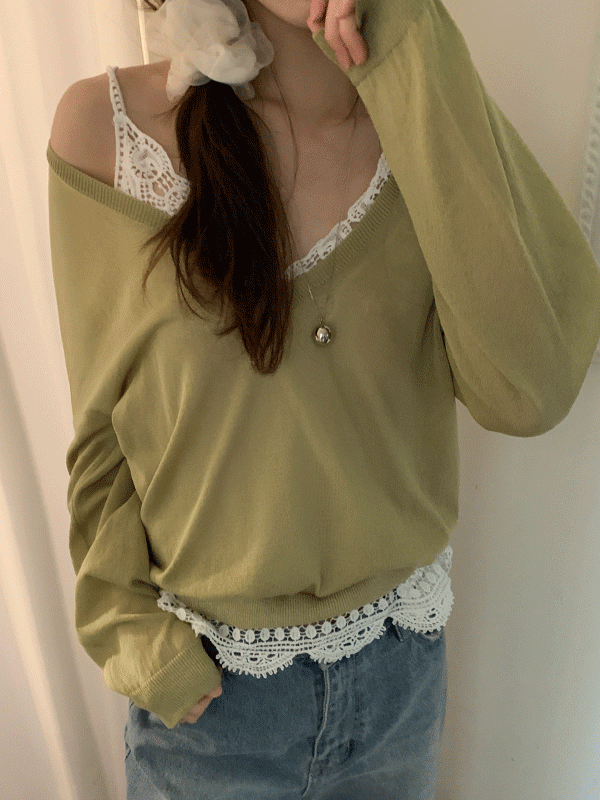 NAENI ナイニ マヨカ クール リネン ディープVネック 夏 長袖ニット