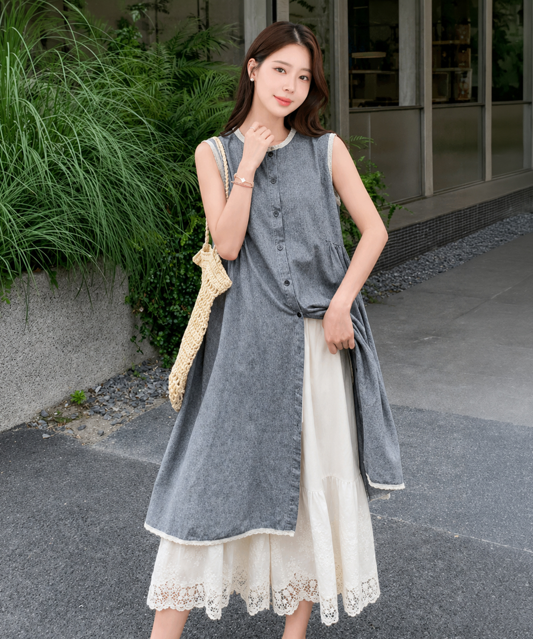 [키첼] 보네 레이스 나시 원피스