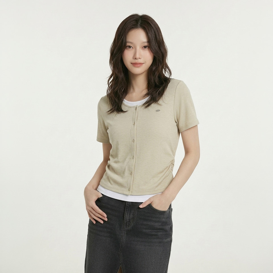 [온라인전용]여성 슬림핏 웨일 가디건 레이어드 반팔 티셔츠_103(10570-131-498-69)