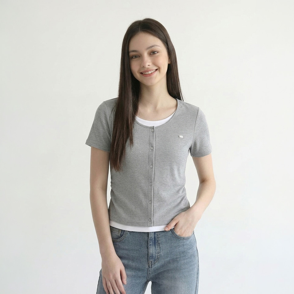 [온라인전용]여성 슬림핏 웨일 가디건 레이어드 반팔 티셔츠_055(10570-131-498-69)
